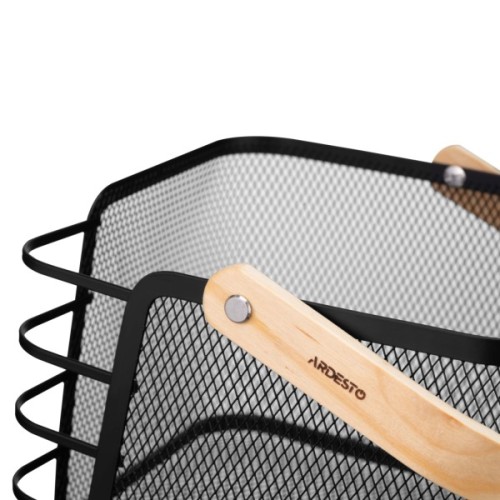 Фруктовниця Ardesto Midori з ручкою 24х23.5х16.1см, метал, дерево, чорний (AR0923B)