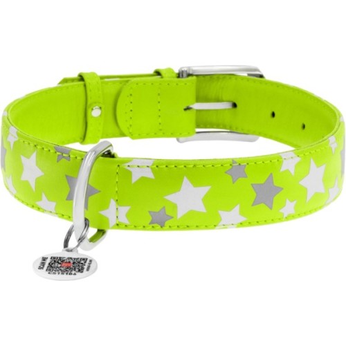 Нашийник для тварин WAUDOG Glamour з QR паспортом "Зірочка" M Ш 25 мм Д 38-49 см салатовий (35875)