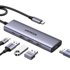 Концентратор Ugreen USB-C to HDMI + 3xUSB 3.0 + PD CM511 gray (15596)