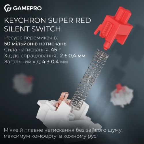 Клавіатура GamePro Asgard Drakkar Keychron Super Red Switch Wireless/Bluetooth/USB UA Black (MK305BK)