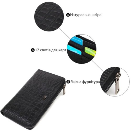 Гаманець Bond Accessories З одним відділенням з натуральної шкіри Чорна (22030)