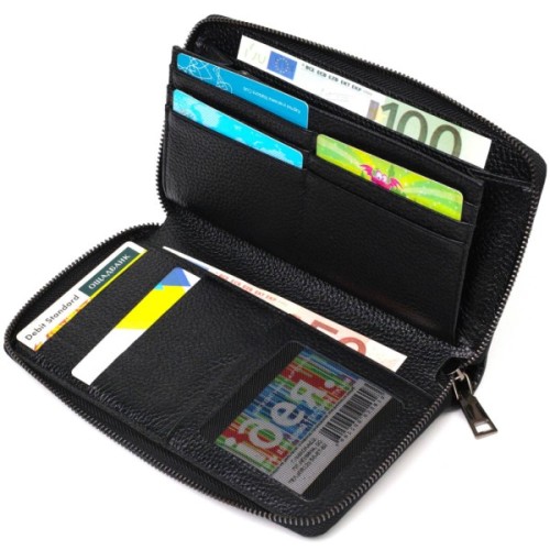 Гаманець Bond Accessories З одним відділенням з натуральної шкіри Чорна (22030)