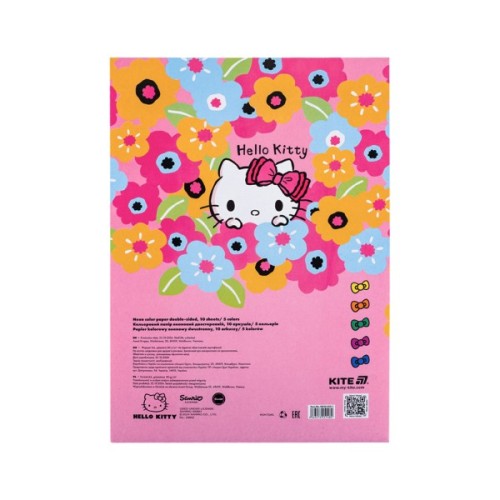Кольоровий папір Kite А4 неоновий Hello Kitty (10 аркушів/ 5 кольорів) (HK24-252-1)