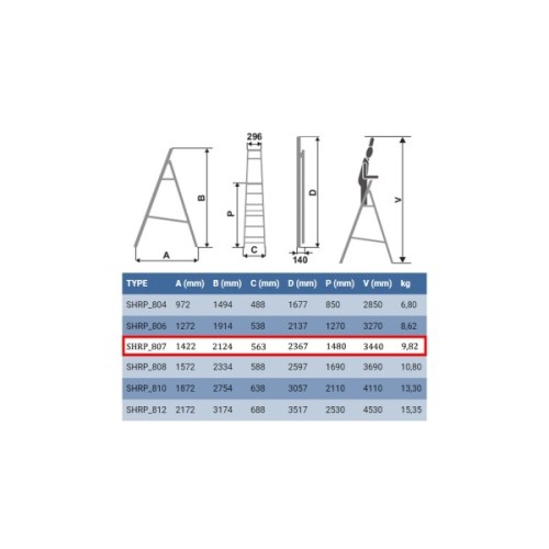Драбина ELKOP cтремянка 7сх. верхя сходинка-1,48м,проф. (SHRP 07)