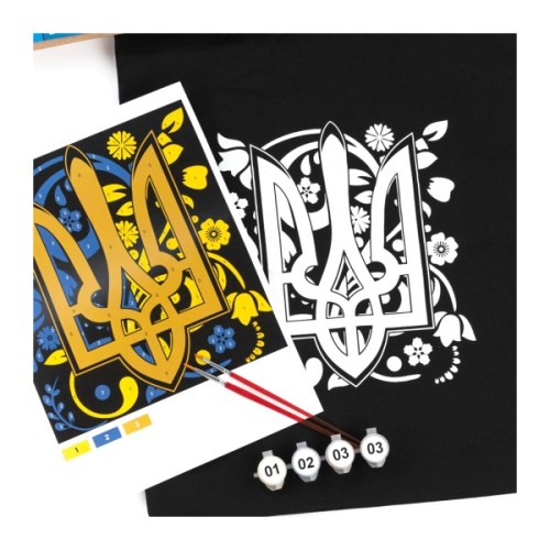 Набір для творчості Rosa Talent екосумка-розмальовка, чорна, Тризуб, 38х42 см (4823098542131)