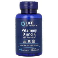 Вітамін Life Extension Вітамін D і K з морським йодом, Vitamins D and K with Sea-Iodine, 60 капсу (LEX-20406)