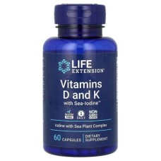 Вітамін Life Extension Вітамін D і K з морським йодом, Vitamins D and K with Sea-Iodine, 60 капсу (LEX-20406)