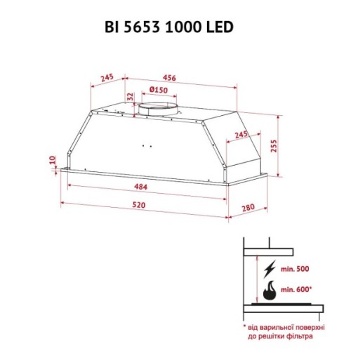 Витяжка кухонна Perfelli BI 5653 WH 1000 LED