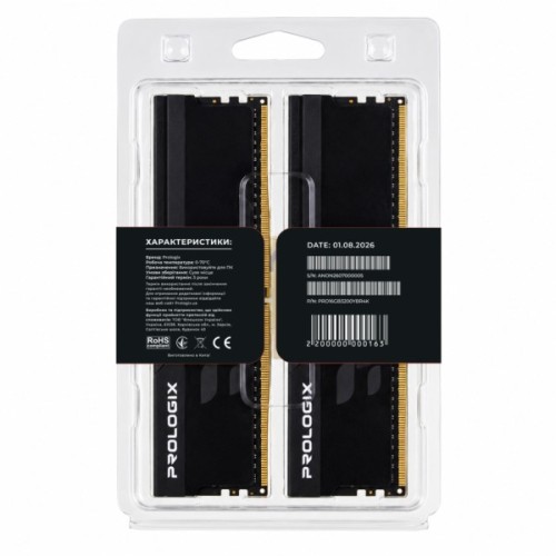 Модуль пам'яті для комп'ютера DDR4 16GB (2x8GB) 3200 MHz Onyx Black RGB Prologix (PRO16GB3200YBR4K)