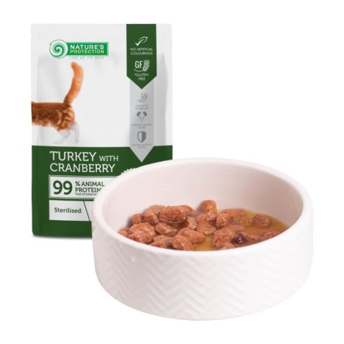Вологий корм для кішок Nature's Protection Adult cats Sterilised Turkey with Cranberry 100 г (NPUPF63655)