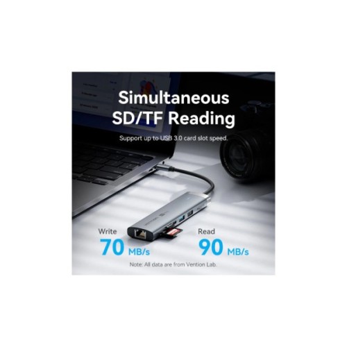 Концентратор Vention USB-C 9-in-1 HDMI 60Hz + 2xUSB 3.0 + RJ45 + SD/TF + 3.5mm + PD 100W (TGVHB)