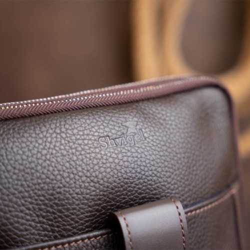 Сумка Shvigel На два відділення шкіряна Коричнева (11286)