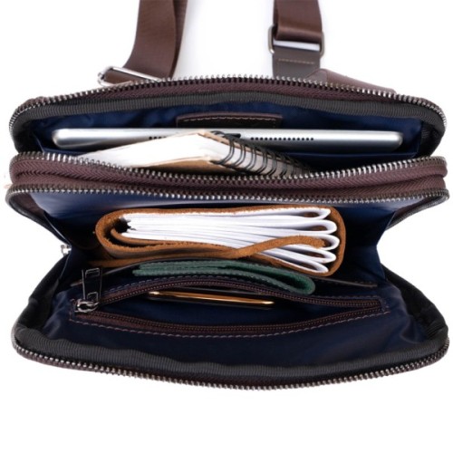 Сумка Shvigel На два відділення шкіряна Коричнева (11286)