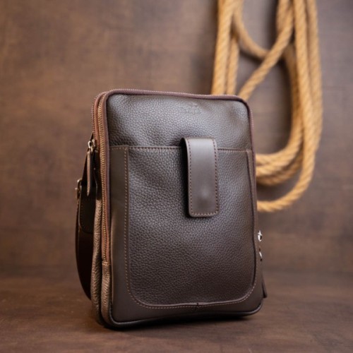 Сумка Shvigel На два відділення шкіряна Коричнева (11286)