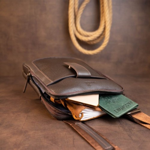 Сумка Shvigel На два відділення шкіряна Коричнева (11286)