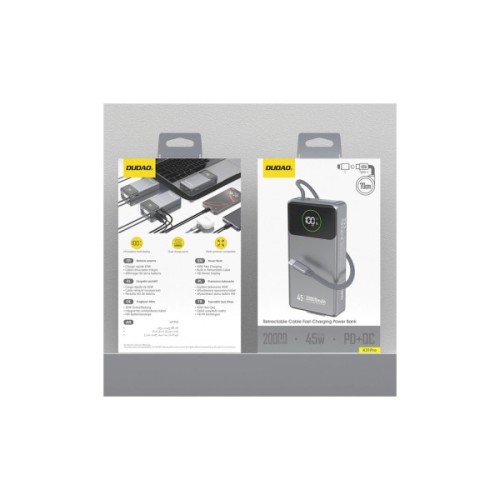 Батарея універсальна Dudao K31Pro 20000mAh 45W PD, QC, with built-in USB-C/Lightning cables (6977196682010)