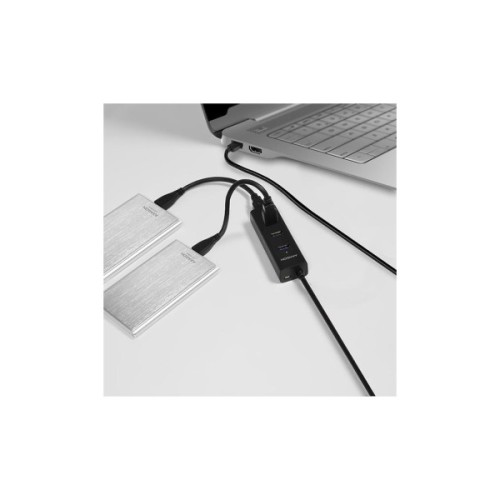 Концентратор AXAGON USB 3.1 to 4xUSB 3.0 1.2m + power adapter + cable USB to Micro 5P black (HUE-S2BP)