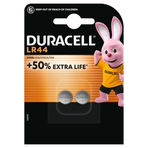 Батарейка Duracell LR44 1.5V спеціальна лужна типу таблетка, 76A/A76/V13GA, 2шт. в упаковці (5007795)