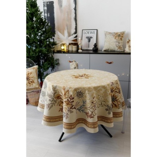 Скатертина Прованс гобеленова Золоте свято Dх136 см (036327)