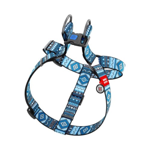 Шлея для собак WAUDOG Nylon з QR паспортом "Етно синій" пластиковий фастекс XL (324-0131)