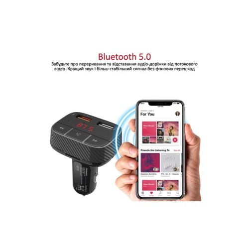 FM модулятор Promate SmarTune 2+ BLUETOOTH 5.0 USB QC 3.0 AUX/SD/USB BLACK (smartune-2+.black)