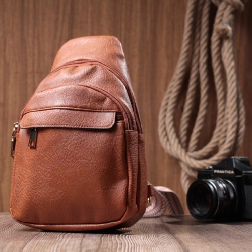 Сумка Vintage Жіноча через плече з отвором для навушників з екошкіри Руда (22789)