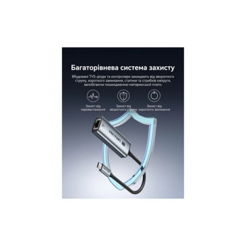 Перехідник USB-C to RJ45 Ethernet 2500Mbps gray Vention (CFTHB)