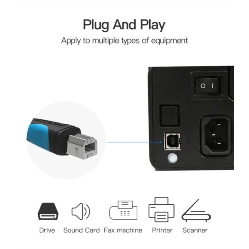 Кабель для принтера USB 2.0 AM/BM 2.0m black Vention (VAS-A16-B200)