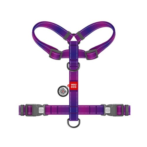 Шлея для собак WAUDOG Nylon Mono анатомічна H-подібна з QR паспортом, пластиковий фастекс, XL фіолетова (54599)