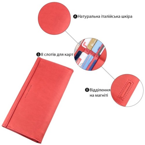 Гаманець Grande Pelle З італійської шкіри Червоний (11216)