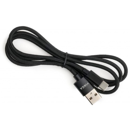 Дата кабель USB 2.0 AM to USB-C 1.0m nylon black Vinga (VCPDCTCNB1BK)