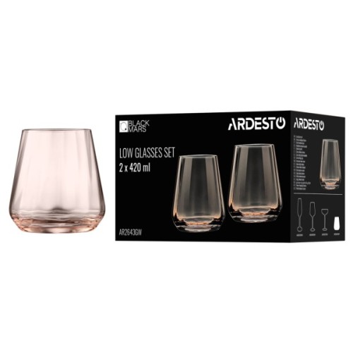 Набір склянок Ardesto Black Mars Altair 420 мл, 2шт, скло, золотистий (AR2643GW)