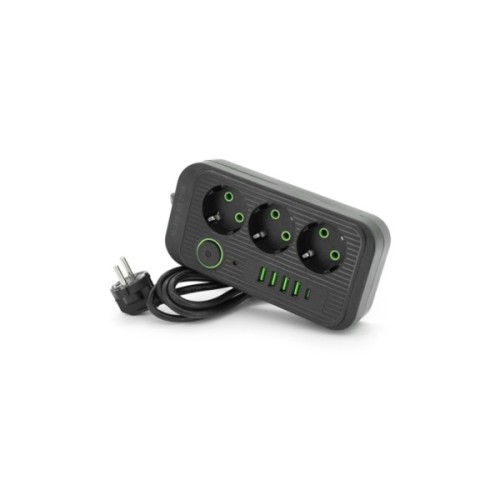 Мережевий фільтр живлення Voltronic F09U, 3 роз EU, 4USB Black (F09U-Black)