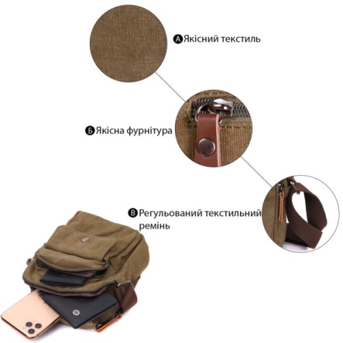 Сумка Vintage З текстилю Оливкова (22219)