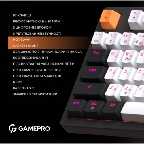 Клавіатура GamePro MK170B Hot-Swap Red Swich RGB USB UA Black (MK170B)