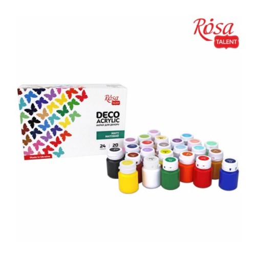 Акрилові фарби Rosa для декору матові 24 кол по 20 мл (4823098523963)
