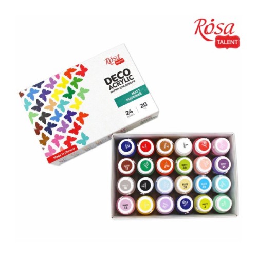 Акрилові фарби Rosa для декору матові 24 кол по 20 мл (4823098523963)