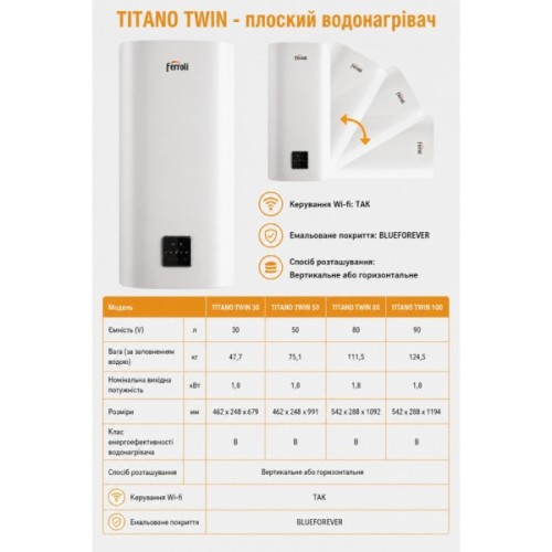 Бойлер Ferroli Titano Twin 80 EWH (GRZ56JKA)