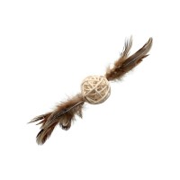 Іграшка для котів Hippie Pet М'ячик з ротангу з пір'ям 14 см (HIPCT2304072)