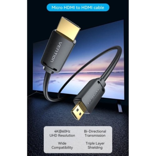 Кабель мультимедійний HDMI M to HDMI micro M 1.0m 4K60Hz black Vention (AGIBF)