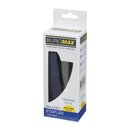 Степлер Buromax пластиковий MORANDI STYLE, 25 аркушів,(скоби №24/6; 26/6 ), 136 х 38 х 55 мм, синій (BM.4260-02)
