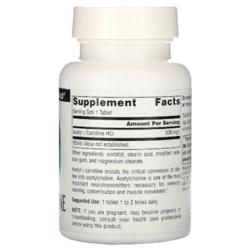 Вітамінно-мінеральний комплекс Source Naturals Ацетил-L-Карнітин 500 мг, Acetyl L-Carnitine, 60 таблеток (SNS-00499)