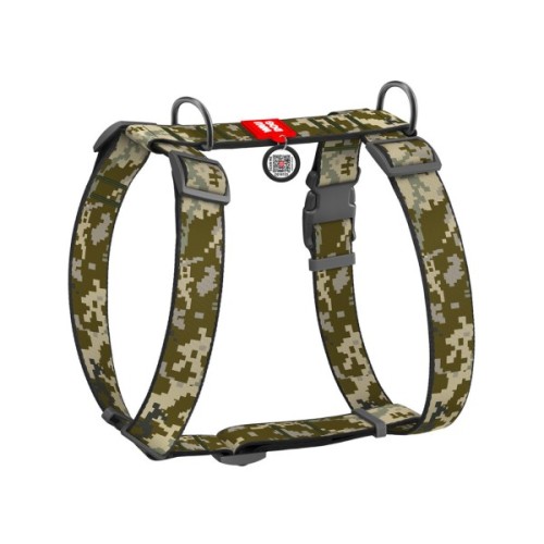 Шлея для собак WAUDOG Nylon анатомічна H-подібна з QR-паспортом "Мілітарі" пластиковий фастекс XL (323-4026)