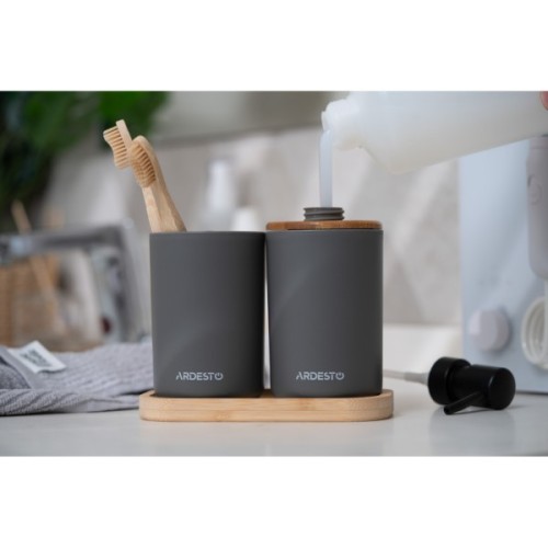 Набір для ванної кімнати Ardesto Minimalism 3 предмети Темно-сірий 360 мл (ARHB3110GB)