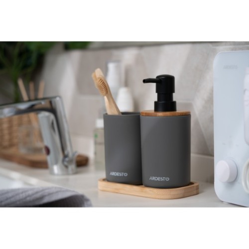 Набір для ванної кімнати Ardesto Minimalism 3 предмети Темно-сірий 360 мл (ARHB3110GB)