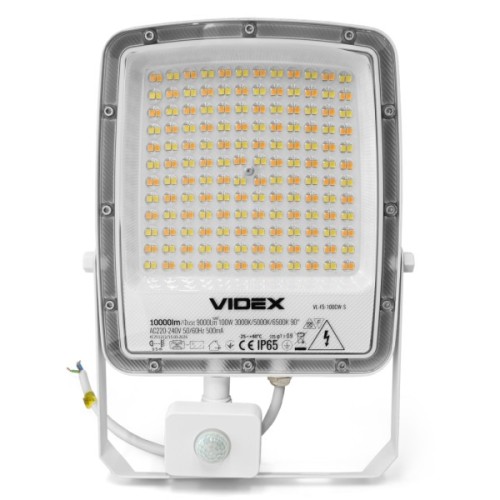 Прожектор Videx F5 100W 3000-5000-6500K з датчиком руху 230V White (VL-F5-100CW-S)