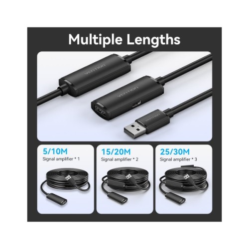 Дата кабель USB 2.0 AM/AF 15.0m Active black Vention (CBKBN)