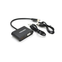 Перехідник HDMI M to VGA F + HDMI F 0.25m black VEGGIEG (YT-C-H-V500)