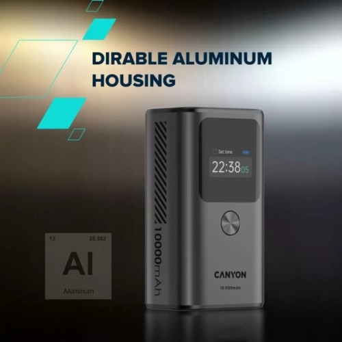 Батарея універсальна Canyon 10000mAh OnPower 130 TFT PD/30W Dark Grey (CNS-CPB130DG)