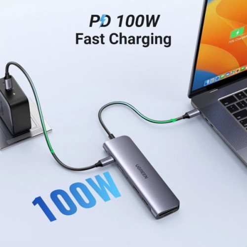 Концентратор Ugreen USB-C 7-in-1 2xUSB 3.0 + USB-C PD100W + HDMI 4K30Hz + SD/TF black (15214)